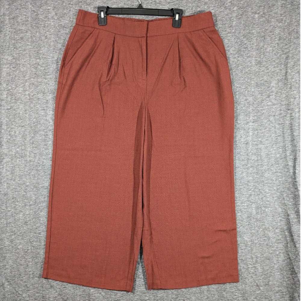 Nine West Wide Leg Crop Pants Rust Brown Pleated Front Elastic Waist Size XL